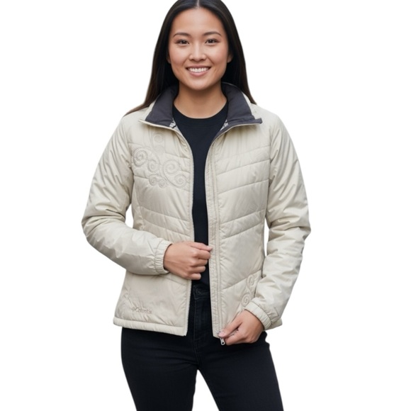 Women's Columbia Cream Quilted Jacket Size Large Floral Puffer Jacket - Picture 1 of 14